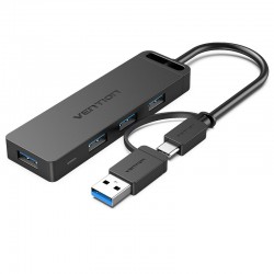 VENTION 4-Port USB 3.0 Hub with Type-C & USB 3.0 2-in-1 Interface and Power Supply 0.15M Black ABS Type (CHTBB)