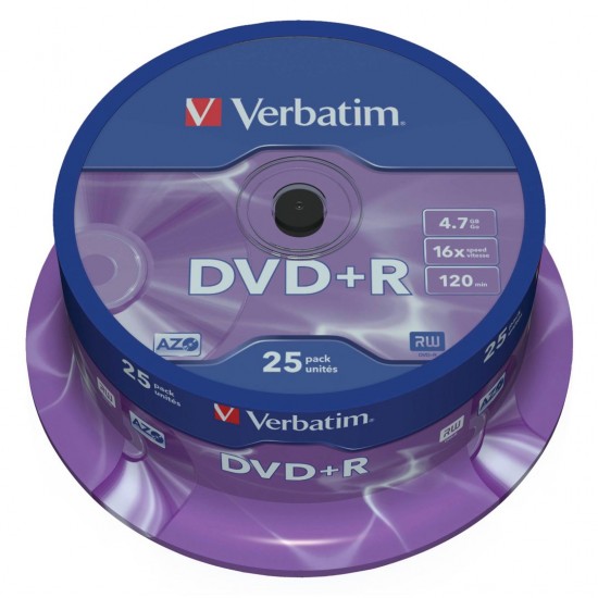 Verbatim 25pcs DVD+R 4,7GB 16x Speed, Matt Silver (43500)