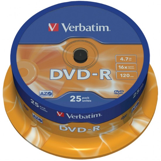 Verbatim 25pcs DVD-R 4,7GB 16x Speed, Matt Silver (43522)