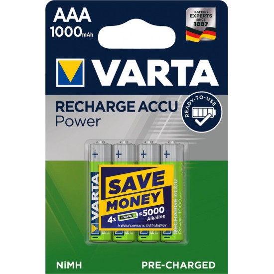 Varta ΑΑΑ 1000mAh Rechargable 1.2V (4τμχ) (4008496594375)